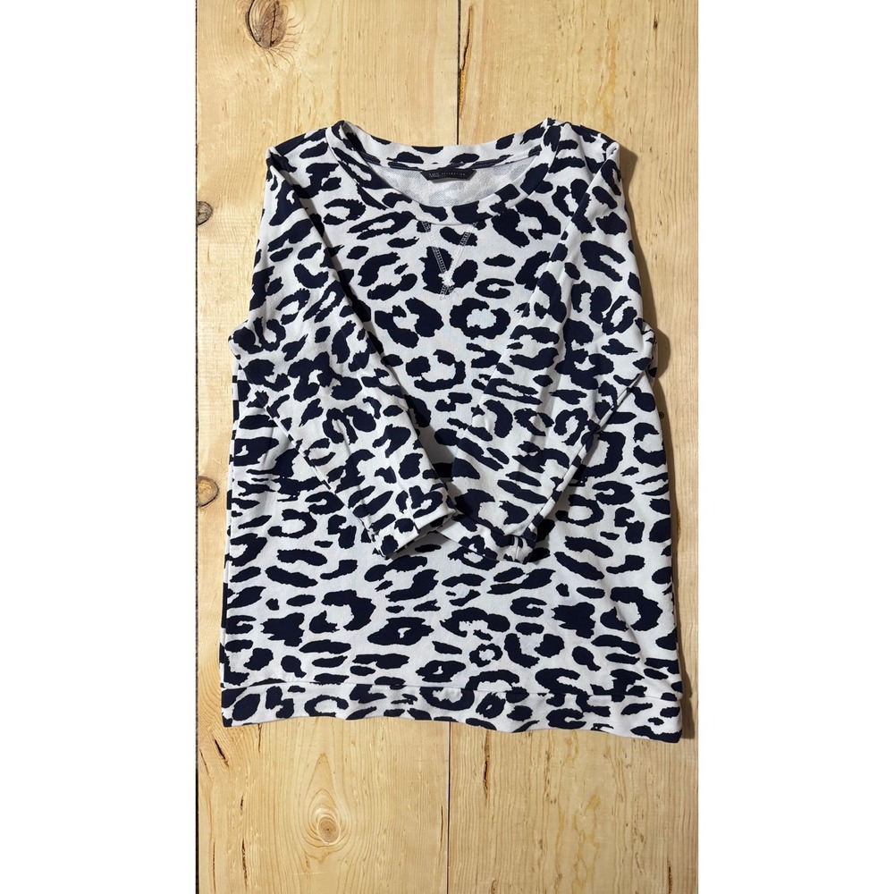 M&S‎ Collection Women's Leopard Print Sweatshirt White Navy Blue Cotton UK 12